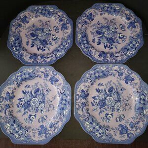 Vintage Spode Blue Room Collection, "Blue Rose" 9" Set 4 Plates